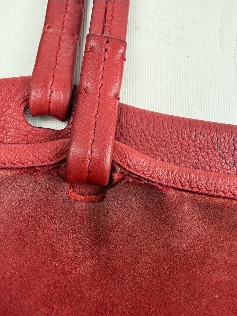 The Row Red Leather Simple Unlined Open Top Tote Bag Thin Flat Handles - Picture 14 of 16